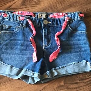 So cute with bandana belt size 14 Denim Shorts with Pink Bandana Trim